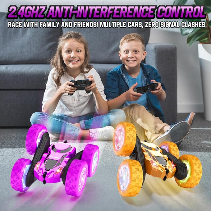 Hamdol Remote Control Car for Kids, Stunt RC Cars with Cool Wheel Lights, Double-Sided Driving, 360-degree Rotation Boys & Girls Toys for Ages 6 7 8 9 10-12 Kids, Valentines, Birthday Idea