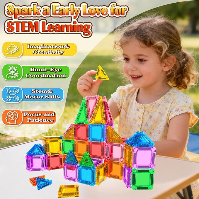 Goodtiles Mini Magnetic Tiles, Building Blocks Toys for 3+ Year Old Kids | Screen-free Travel toys, STEM Preschool Sensory Toys, Toddlers Toys Gifts for Birthday Christmas Holiday