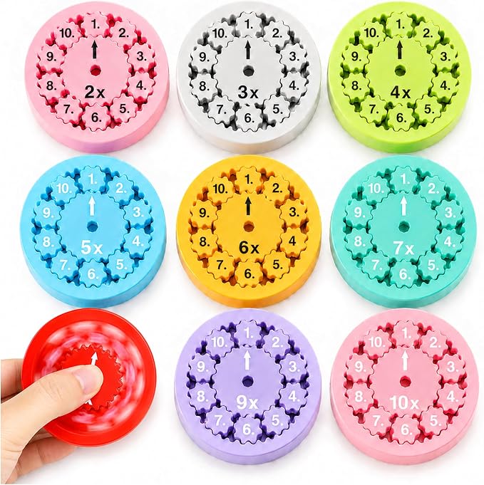 9 Pcs Math Fidget Spinners, Multiplication & Division Learning Toys for Kids, Hands-On Math Manipulatives Games for 3rd 4th Grade Classroom Must Haves, Teacher Supplies, Home School & Travel Prizes
