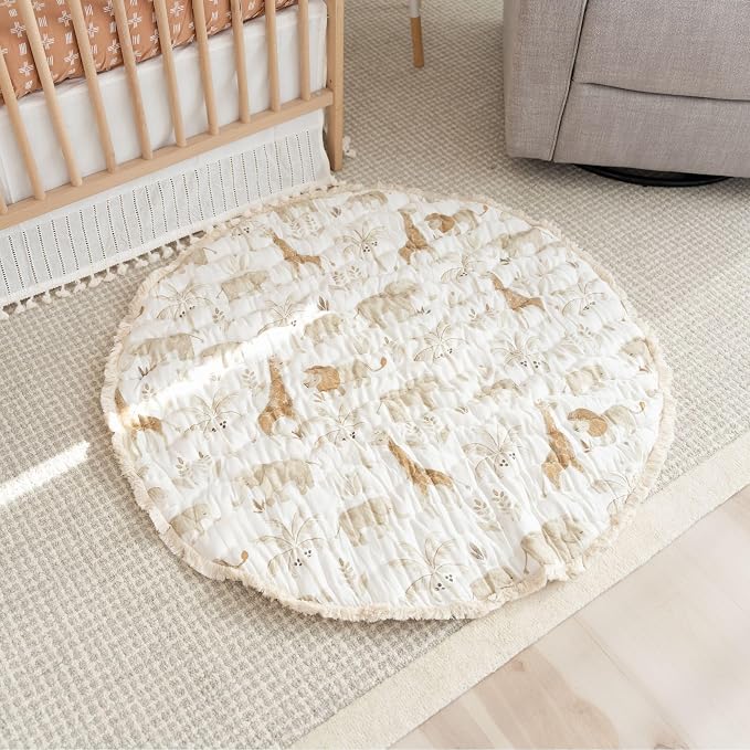 Crane Baby Activity Mat, Baby Play Mat for Boys and Girls, Safari Animal, 40" x 40", Baby Must Haves, Jungle Nursery Decor Infant Play Mat, Tummy Time Baby Floor Mat, Kids Play Mat, Tummy Time Mat