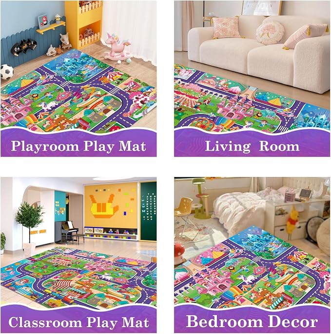 Oriate Kids Dream Mat Girls Toy Car Playmat, Princess Castle Girl Pink Kids Play mat, Parent-Kid Interaction Pretend Game for Playroom Bedroom Floor, Ideal Girl Toys Play and Learn