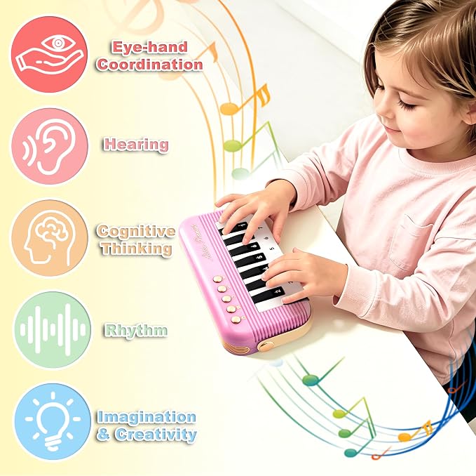 Mini Piano Keyboard for Toddlers Piano Toy Portable Pocket Piano with Light Up丨Musical Keyboard Electronic Instrument Learning Keyboards Toys Gifts for 3 4 5 6 Years Old Boys Girls (Pink)