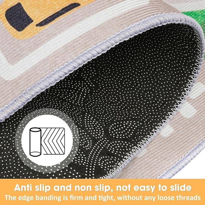 IKITOT Kid Rug Carpet Playmat for Toy Cars and Train，Play Area Rug with Rubber Backing，Fun Throw Rug，Ideal Gift for Children Baby Bedroom Play Room(80×120cm/32×47in)