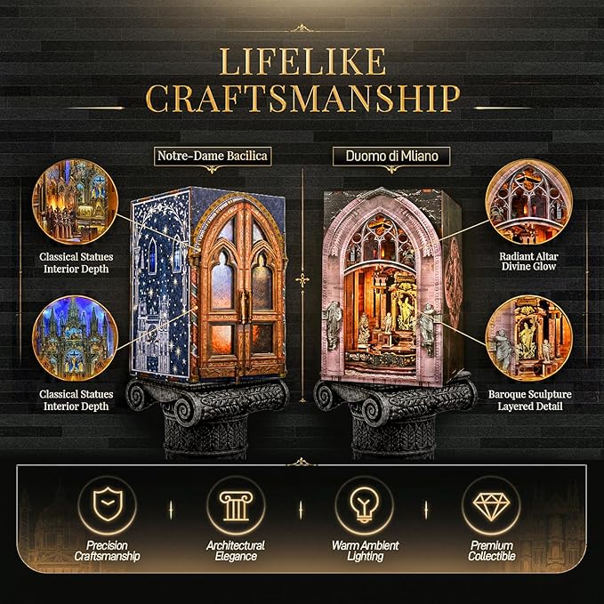 2 Pack 3D Architecture Building Model Kit with LED Lights, Dust Cover, Openable Door, Easy Assembly in 2-3 Hours, DIY Craft Gift for Adults Teens Home Decor (Duomo di Milano+Notre-Dame Basilica)