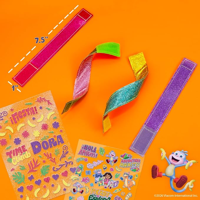 Dora Sparkle Bracelets, Reversible Bracelet Design with Easy Tab Closures, Includes Over 100 Glitter and Puffy Stickers