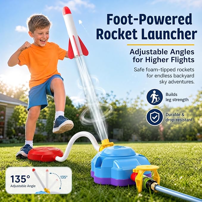 4 in 1 Kids Water Sprinkler Toys for Outdoor Play – Splash Baseball Sprinkler Tball, Foot Pump Rocket Launcher, Rotating & Water Rocket Sprinkler – Summer Backyard Water Toys for Ages 3-8