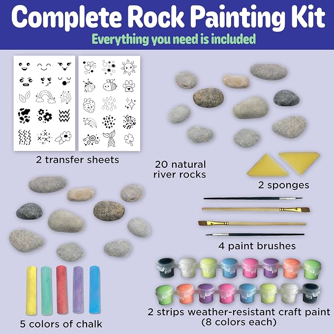 Creativity for Kids Chalk n' Rock Bucket Kit | Draw Chalk Designs and Paint 20 Rocks | Fun DIY Sidewalk Art and Outdoor Activity for Kids | Summer Activites for Kids (Ages 6+)
