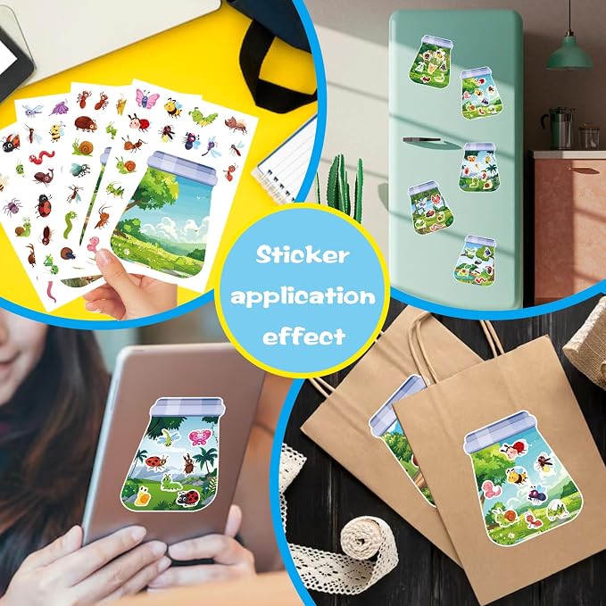 24 Sheets Insect & Bugs Jar Scene Stickers, Make Your Own Bug Jar Sticker with Bee/Butterfly/Ladybug, 8 Designs DIY Nature Scene, Spring Summer Craft, School Classroom Party Decoration