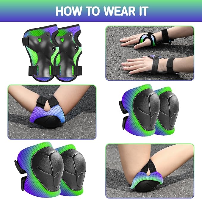 Wemfg Kids Protective Gear Set Knee Pads for Kids 3-14 Years Toddler Knee and Elbow Pads with Wrist Guards 3 in 1 for Skating Cycling Bike Rollerblading Scooter