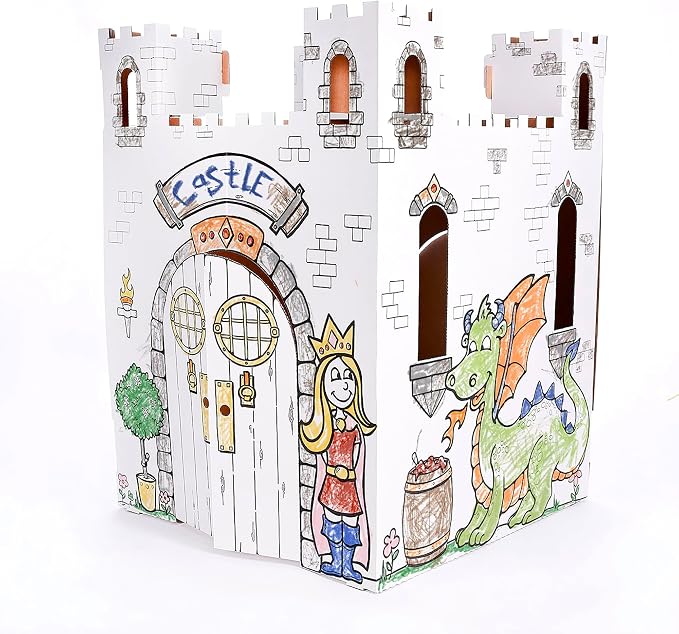 Easy Playhouse Fairy Tale Castle - Kids Art and Craft for Indoor and Outdoor Fun, Color, Draw, Doodle – Decorate and Personalize a Cardboard Fort, 32" X 32" X 43. 5" - Made in USA, Age 3+, White