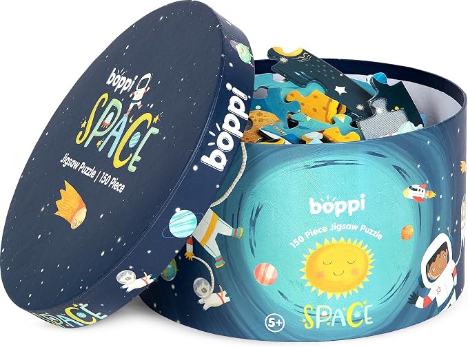 boppi Space Round Jigsaw Puzzle with 100% Recycled Card Solar System Astronauts 150 Pieces for Children 5 6 7 8 Years 58cm Diameter