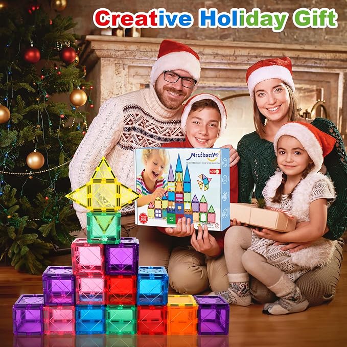Magnetic Tiles 100PCS Kids Toys - Magnetic Building Blocks STEM Magnet Building Set Preschool Learning Magnet Toys for Kids Ages 3-5 4-8, Sensory Montessori Toy for Toddlers 3+ Year Old Boys Girls