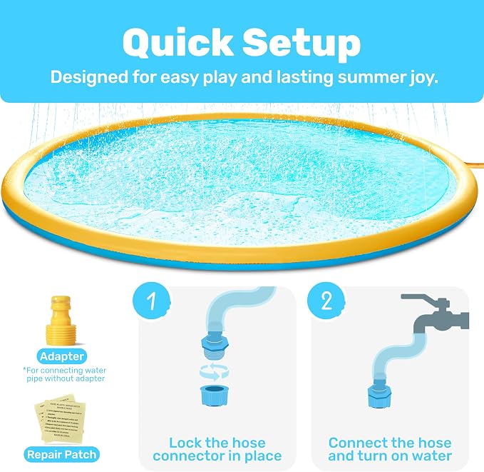 SLOOSH 120" Non-Slip Splash Pad Sprinkler - Outdoor Water Play Toys Backyard Fountain Mat for Toddlers Kids Dogs, Thickened Sprinkler Outside Pool Party Durable for Girls Boys Pets (120in,Orange&Blue)