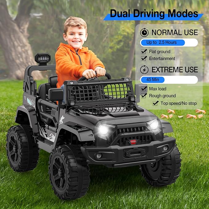 GarveeLife 12V Kids Electric Ride On Truck Car w/Parent Remote Control, Spring Suspension, LED Lights & AUX Port | Outdoor Ride Toy for Boys Girls