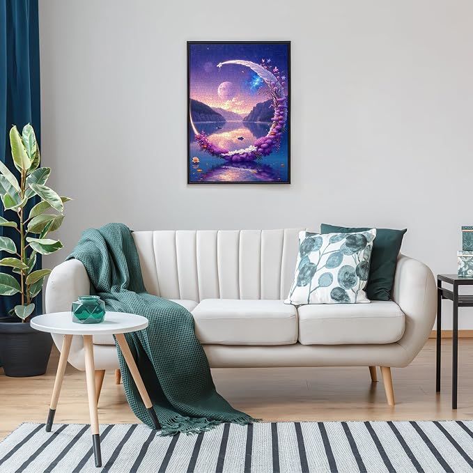 Dreamy Crescent Moon Lake Jigsaw Puzzle for Adults- Challenging DIY Brain Teaser Jigsaw Puzzles 1000 Pieces for Adults, Family Game Night Fun, Decorative Puzzle with Surreal Landscape Design