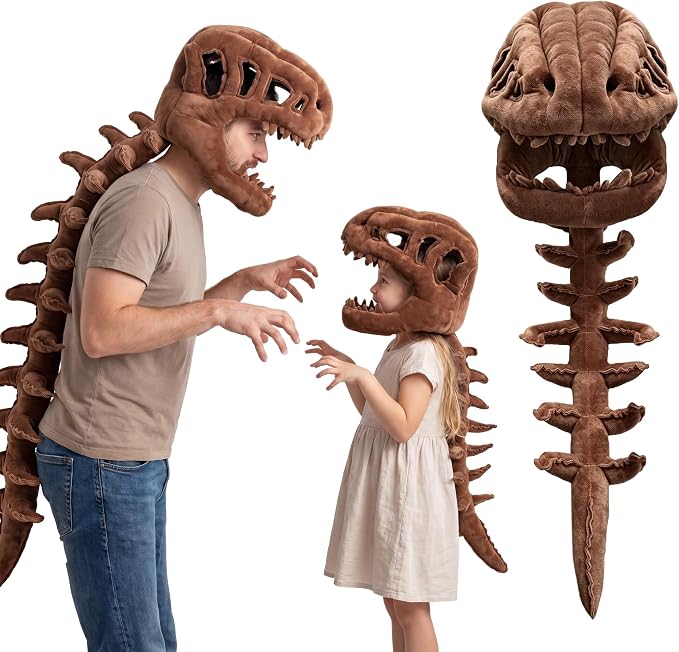 Dinosaur Skeleton Costume, Wearable Spinosaurus Skull Mask & Spine, Silly Dino Skeleton Halloween Costumes Outfit