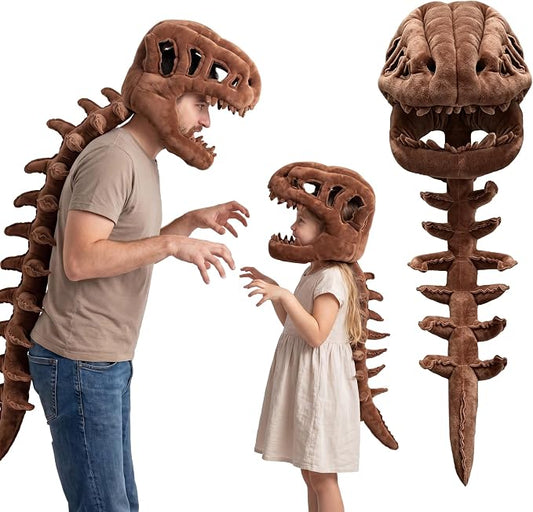 Dinosaur Skeleton Costume, Wearable Spinosaurus Skull Mask & Spine, Silly Dino Skeleton Halloween Costumes Outfit