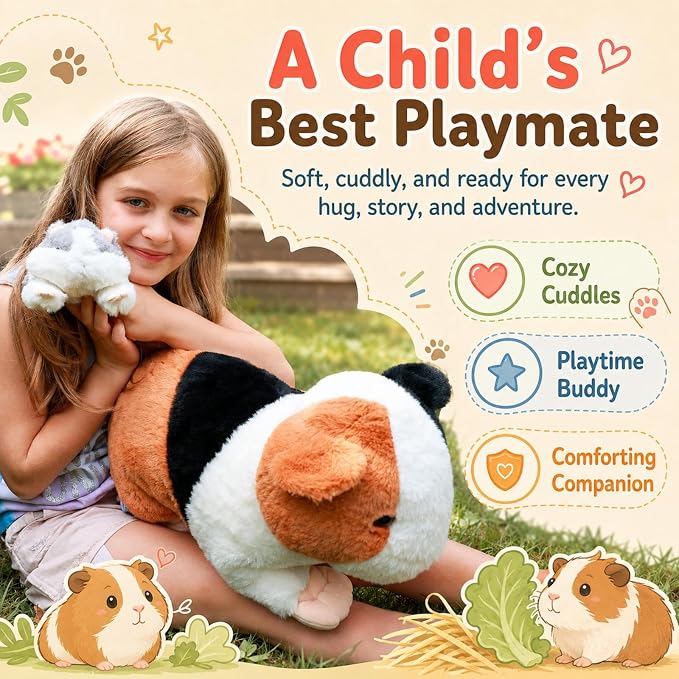 Guinea Pig Stuffed Animal with Babies, 19.7 Inch Mommy Guinea Pig Plush Toy Set with 4 Baby Guinea Pigs, 5 Piece Soft Plush Animals with Zipper Belly, Gift for Kids Girls Boys