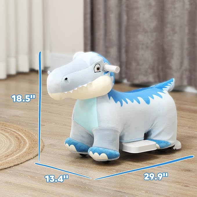 Qaba 6V Kids Ride on Horse, Battery Powered Ride on Toy, Tyrannosaurus Shaped Electric Riding Animal with Music Forward, PU Wheels, for Girls Boys Aged 18-36 Months, Green