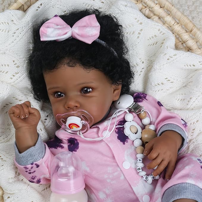 WOOROY Realistic Reborn Baby Dolls Black Girl – 18 Inch African American Newborn Baby Doll with Soft Body, Lifelike Handmade Real Life Dolls Adorable Gift with Accessories for Kids Age 3+