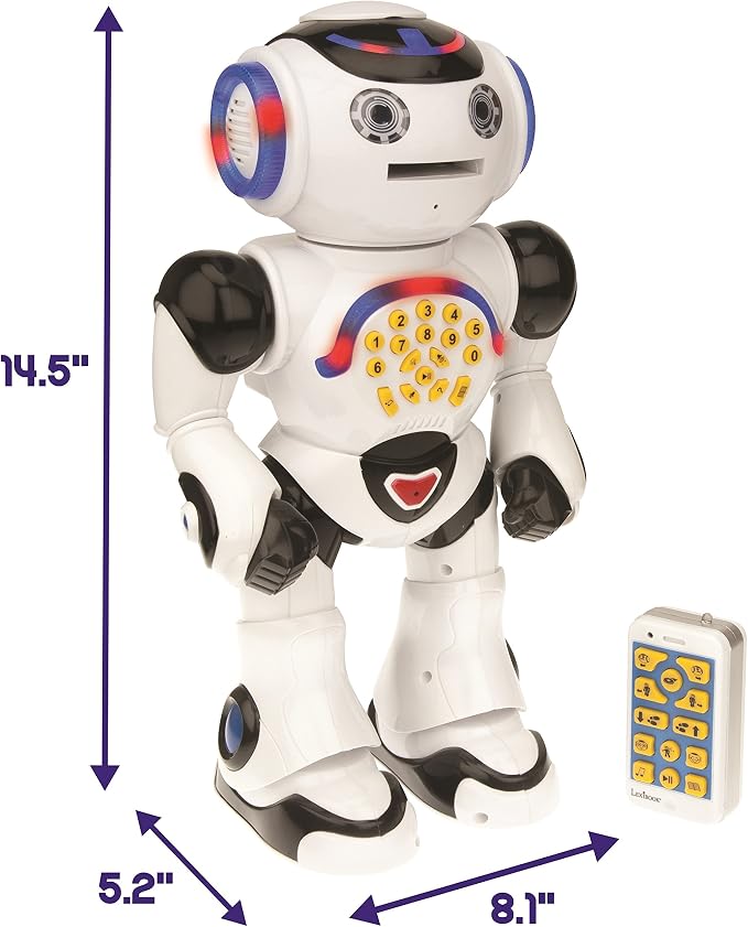 LEXiBOOK Powerman - Remote Control Walking Talking Toy Robot, Dances, Sings, Reads Stories, Math Quiz, Shooting Discs, and Voice Mimicking, for Kids 4+ - ROB50US