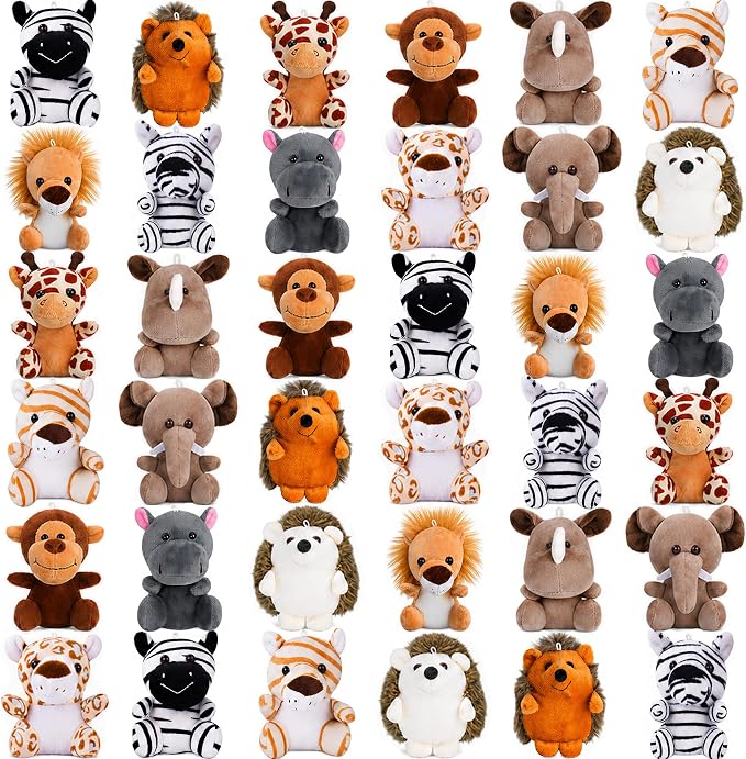 36 Pcs Small Stuffed Animals Bulk - 5 Inch Mini Plush Toys for Kids, Plush Keychain, Carnival Prizes, Claw Machine Prizes, Classroom Treasure Box, Pinata Stuffers, Baby Shower Decorations