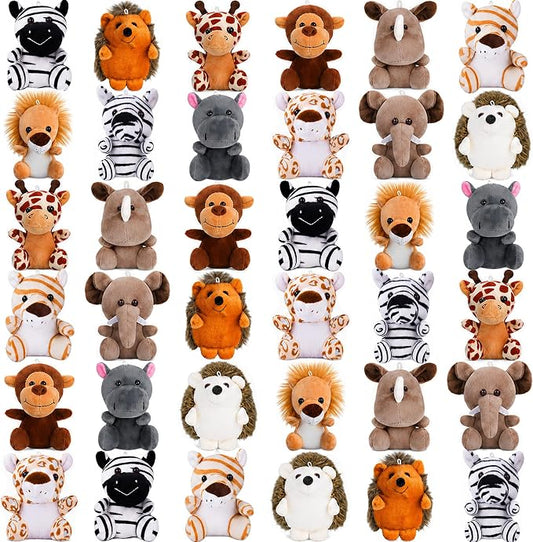 36 Pcs Small Stuffed Animals Bulk - 5 Inch Mini Plush Toys for Kids, Plush Keychain, Carnival Prizes, Claw Machine Prizes, Classroom Treasure Box, Pinata Stuffers, Baby Shower Decorations