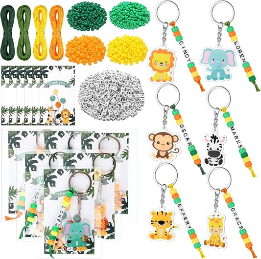 Suncalla 984 Pcs 24 Set Jungle Safari Animal Keychain Making Kit DIY Zoo Animals Key Chain Vacation Bible School Crafts Letter Beads Birthday Gift Woodland Party Favor for VBS Adult(Lovely Color)