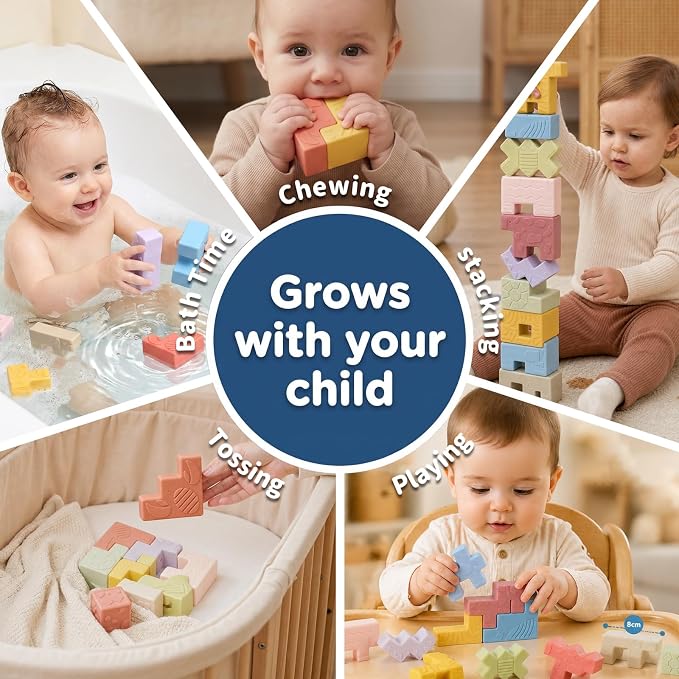 10 Soft Animal Stacking Blocks for Babies 6-12 Months, Montessori Toys for 1 2 Year Old Girls & Boys, Building Blocks Game Teething Toys for Babies Birthday Gifts, Shapes & Colors