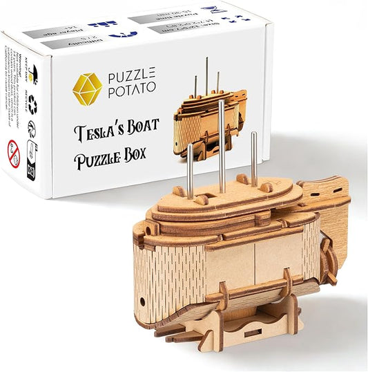 Tesla's Boat-Escape Room Game in a Box-Electronic Puzzle Box-Brain Teaser Puzzle Box-3D Wooden Puzzle for Adults - Money Puzzle Box for Cash Gift - Birthday GiftBox MoneyBox