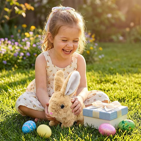 Hunfur Realistic Bunny Toy that Moves, Hopping Walking Bunny Toy for Kids, Interactive Animated Bunny Plush, Cute Electric Bunny Toy Gift for Girls Boys Toddler Easter Toy