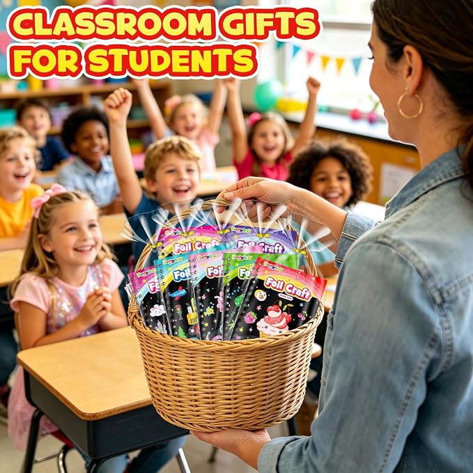 FUNNYB&G Foil Art Party Favors for Kids - 24 Pack Foil Art Crafts Kits Coloring Books, Goodie Bag Stuffers Party Favors for Kids 4-8 8-12, Bulk Birthday Classroom Prizes Girls Boys Gifts (Classic)