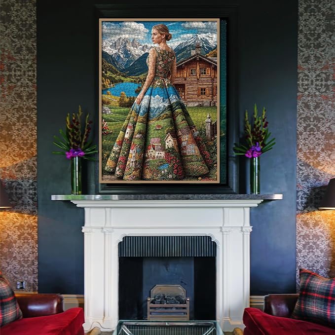 Beautiful Women Puzzles for Adults 1000 Pieces Nature, Pretty Country Landscape Lake Art Jigsaw Puzzles, Cozy Mountain Scenic Hard Difficult Challenging Puzzle
