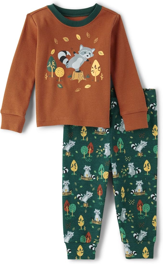 The Children's Place baby boys Button Long Sleeve Top and Pants Snug Fit 100% Cotton 2 Piece Pajama Set