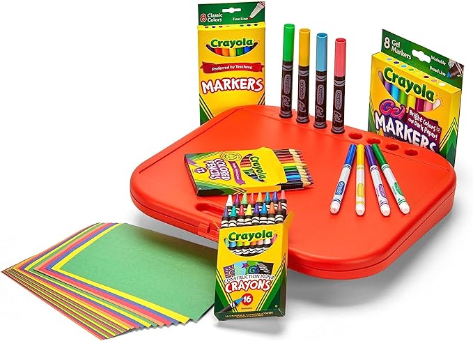 Crayola Create 'N Carry Travel Art Set for Kids (75pcs), 2-in-1 Lap Desk & Carrying Case, Holiday & Christmas Gifts for Kids, Art Supplies Kit for Crafting, Drawing & Coloring, Pack of 4