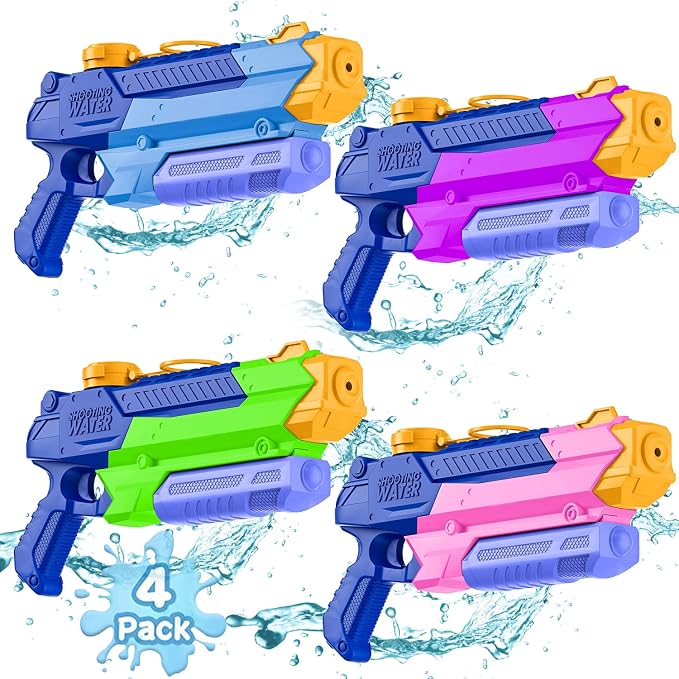 WOLKEK Water Guns for Kids Adults, 4 Pack 400CC Long Range High Capacity Squirt Guns Toy, Pool Toys Water Toys for Swimming Pool Beach Sand Outdoor, Summer Gifts for Boys Girls