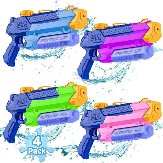 WOLKEK Water Guns for Kids Adults, 4 Pack 400CC Long Range High Capacity Squirt Guns Toy, Pool Toys Water Toys for Swimming Pool Beach Sand Outdoor, Summer Gifts for Boys Girls