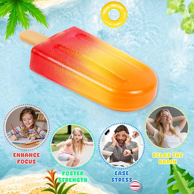 Malt Sugar Popsicle Squishy, Ice Cream Squishies Slow Rising Sensory Fidget Travel Toys for Adults, Kids, and Teens – Summer Classroom Prize (Orange red)