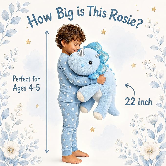 gnomantic Triceratops Weighted Stuffed Animals - 22 Inch 4.5 Pounds Weighted Plushies Dinosaur Stuffed Animals - Big Dino Plush - Cute Plush Toy Gifts for Kids & Adults (Blue)