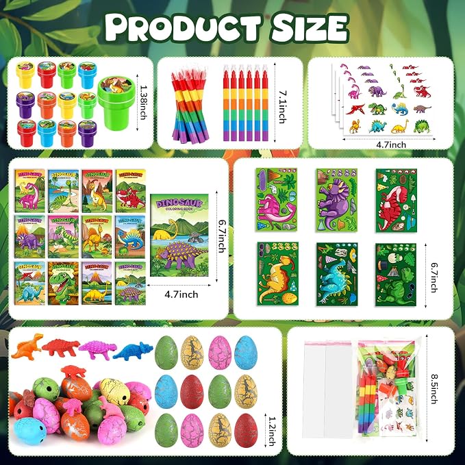 BenLouis 168Pcs Dinosaur Party Favors Dino Theme Coloring Books Crayons Sticker Set Bulk for Kids Jurassic Birthday Goodie Bag Stuffer Classroom Gifts Rewards Craft Pinata Fillers