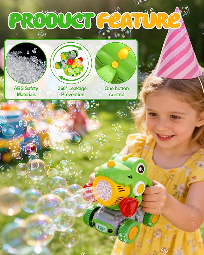 Dinosaur Bubble Lawn Mower for Toddlers, Rechargeable Automatic Bubble Blower with Lights,Handheld and Push 2 in1 Bubble Blower for Kid, Perfect for Party Favors and Activities for Girls and Boys