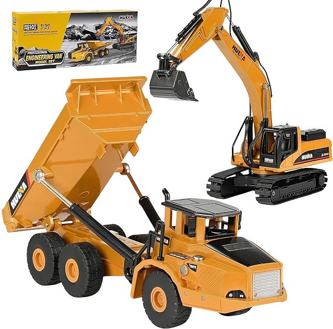 Gemini&Genius Heavy Duty Excavator Toy Dump Truck Toys for Kids, Construction Site Playset, Metal Construction Vehicles, Outdoor Sandbox Car Toys Gifts for Kids 4 5 6 7 8 Years Old Boys Girls Toddlers