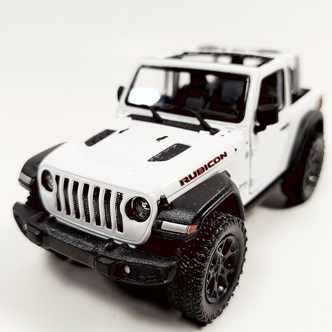 KiNSMART - Jeep Wrangler Rubicon Off Road 4x4 5 inch 1:34 Scale Die Cast Model Replica Toy Car (White Open Top)