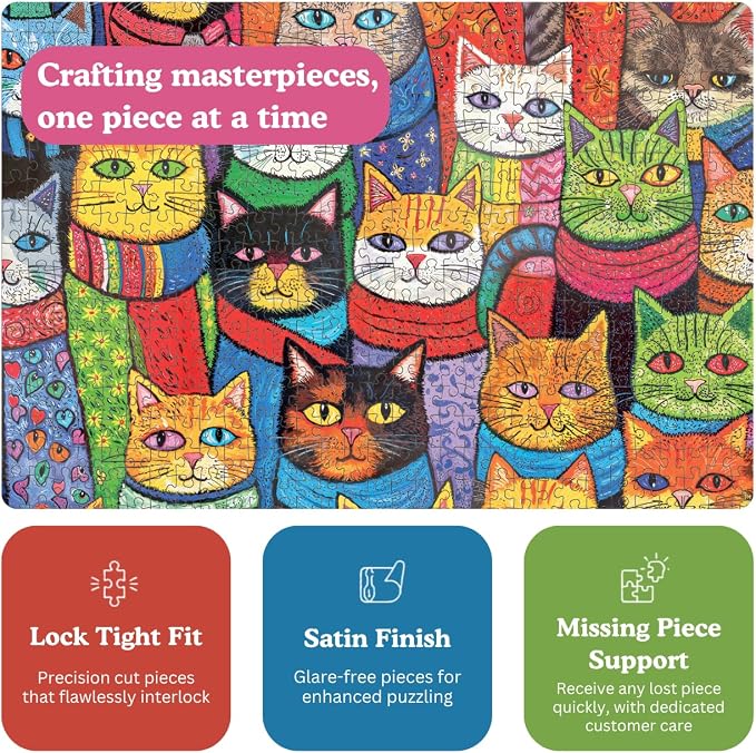 Cross & Glory 1000 Piece Jigsaw Puzzles for Adults — Cozy Cats & Colorful Scarves │ Whimsical Cat Puzzle │ Satin Finish │ Ages 14+