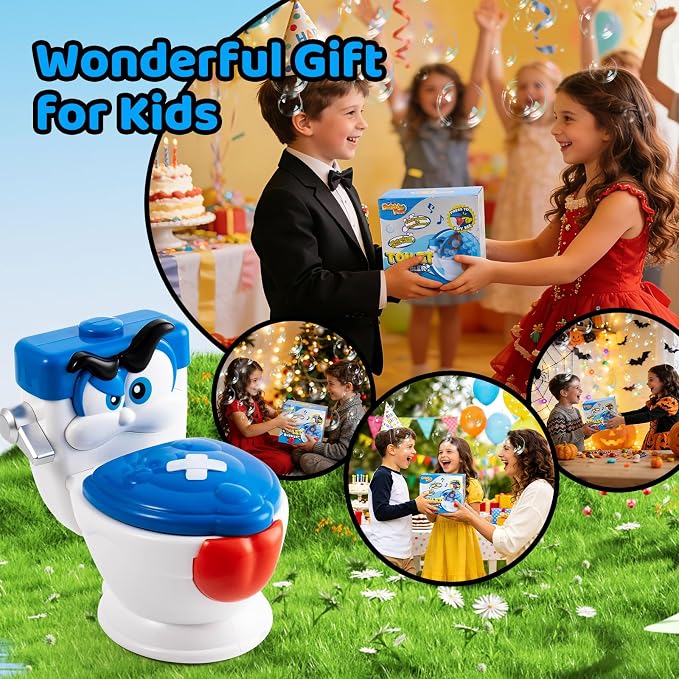 Funny Toilet Bubble Machine with Flushing and Gurgling Sounds, Automatic Bubble Blower, Bubble Maker for Kids Toddlers, Leak-Resistant Outdoor Toy with 2oz x 4 Bubble Solution for Birthday Gift Party