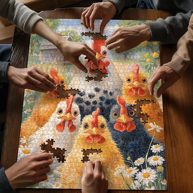 Funny Farm Chicken for Adults 1000 Pieces, Country Rooster Jigsaw Puzzle | Farm Animal Flower Jigsaw Puzzle,Cute Abstract Chicken Puzzle 1000 pieces,Home Decor,Challenge for Adults Painting