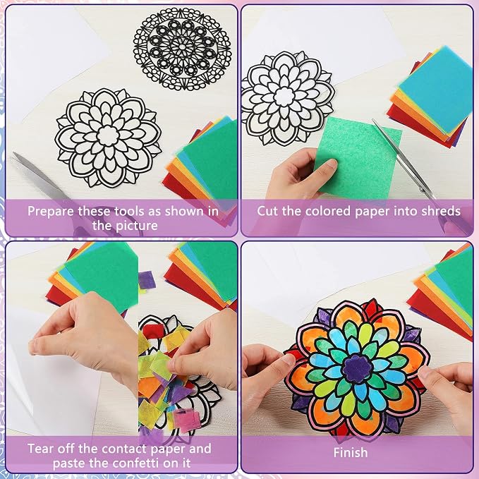 Tinlade 18 Pack Color Mandala Window Clings DIY Kit Stained Glass Kits for Adults Suncatchers for Windows Arts and Crafts DIY for Adults Mandala Sun Catcher for Beginner Teens, 6 x 6 Inches(Colorful)