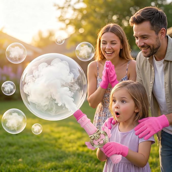 Fog Bubble Machine, Rechargeable Automatic Electric Smoke Bubble Machine, Magic Interactive Fog Bubble Maker with Smoke, Colorful Lights & Music, Bubble Fog Game for Parties Gift (Pink 2)