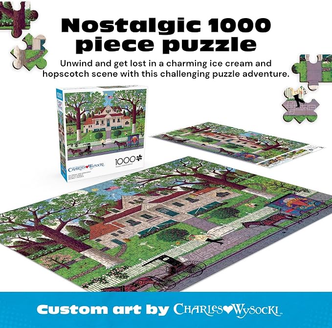 Buffalo Games Charles Wysocki - Ice Cream & Hopscotch - 1000 Piece Jigsaw Puzzle - 26.75 x 19.75 in, Bonus Poster - Adult Jigsaws - Recycled Board - 1000 Piece Puzzle for Adults