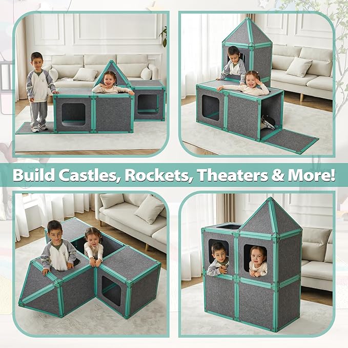 Umoving 20-Piece Magnetic Fort Building Kit for Kids – Giant Modular Playhouse Panels, STEM Construction Toy for Creative Indoor Play, Ages 3+